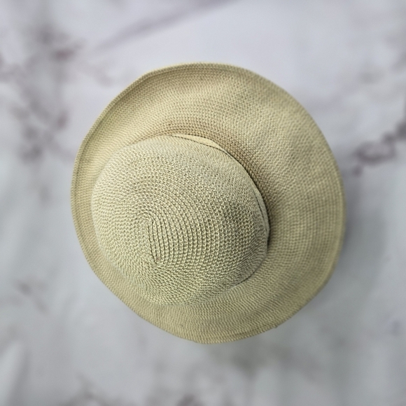 Vintage Sun Hat Floppy 90s Ladies Wide Brim Beach Shade Fabric Soft Straw S M - Picture 6 of 8